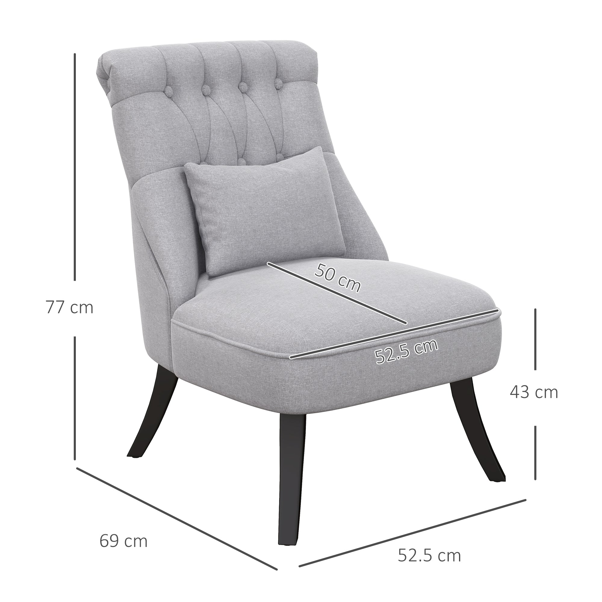 Fabric Single Sofa, Tub Chair, Upholstered Bedroom Chair with Pillow, Solid Wood Leg for Home, Living Room, Dining Room, Set of 2, Grey
