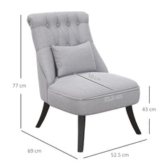 Fabric Single Sofa, Tub Chair, Upholstered Bedroom Chair with Pillow, Solid Wood Leg for Home, Living Room, Dining Room, Set of 2, Grey