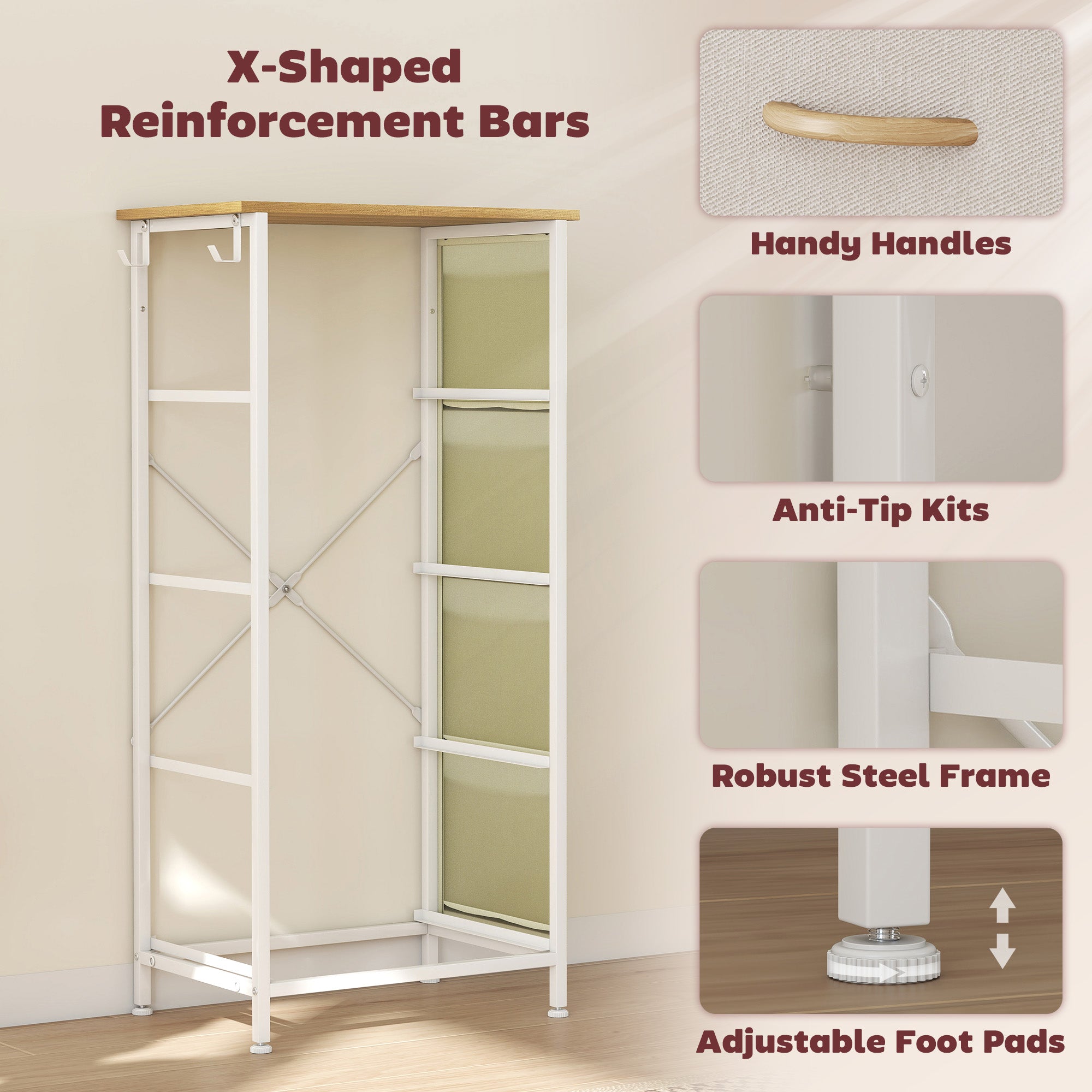 Chest of Four Fabric Drawers - Beige