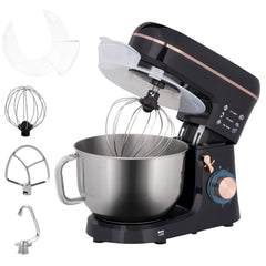 Stand Mixer, 5L Food Mixer for Baking, 6 Speeds and Pulse Setting, 1400W Cake Electric Kitchen Mixer with Dough Hook, Whisk, Stainless Steel Bowl, Splash Guard, Beater, Black
