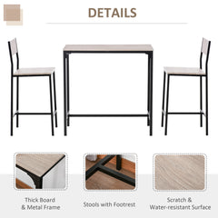 3 Pcs Table Stool Set Industrial Design w/ Metal Frame Oak Tone MDF Panels Minimal Compact Beautiful