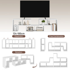 TV Stand for TVs up to 75 Inches, Free Combination TV Unit with Storage Shelves, Extendable Entertainment Centre for Living Room, White Wood Grain
