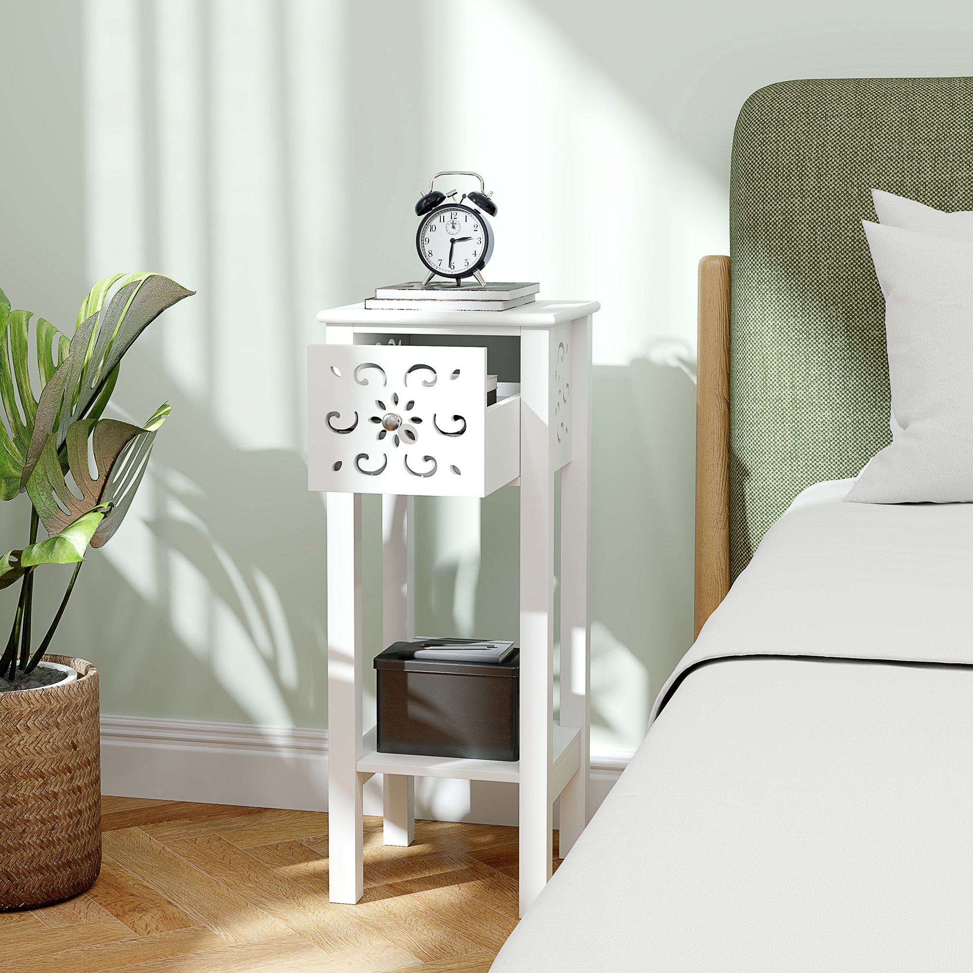 Set of Two Elegant Floral Cut-Out Side Tables - White