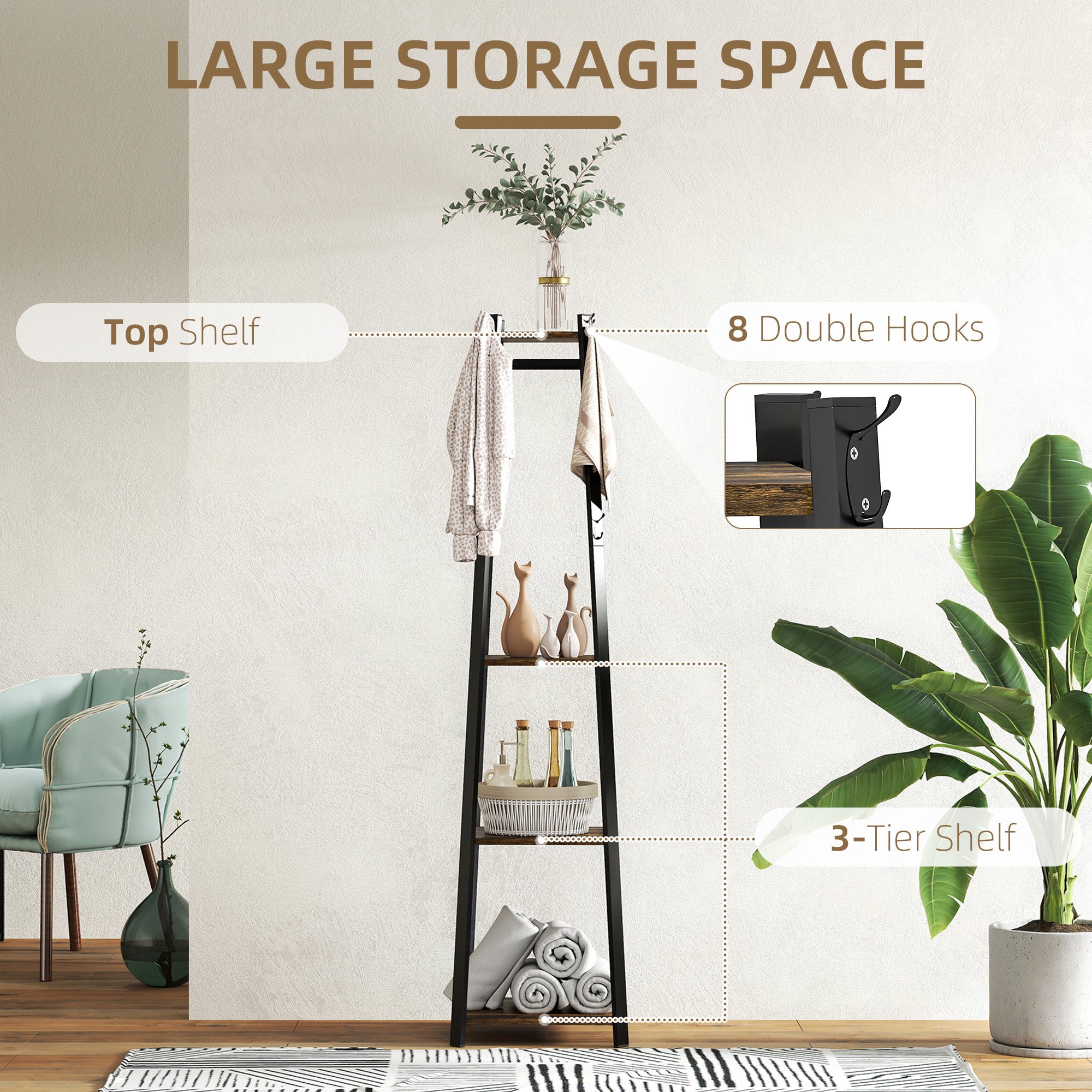 Compact Freestanding Coat Rack - Black/Brown