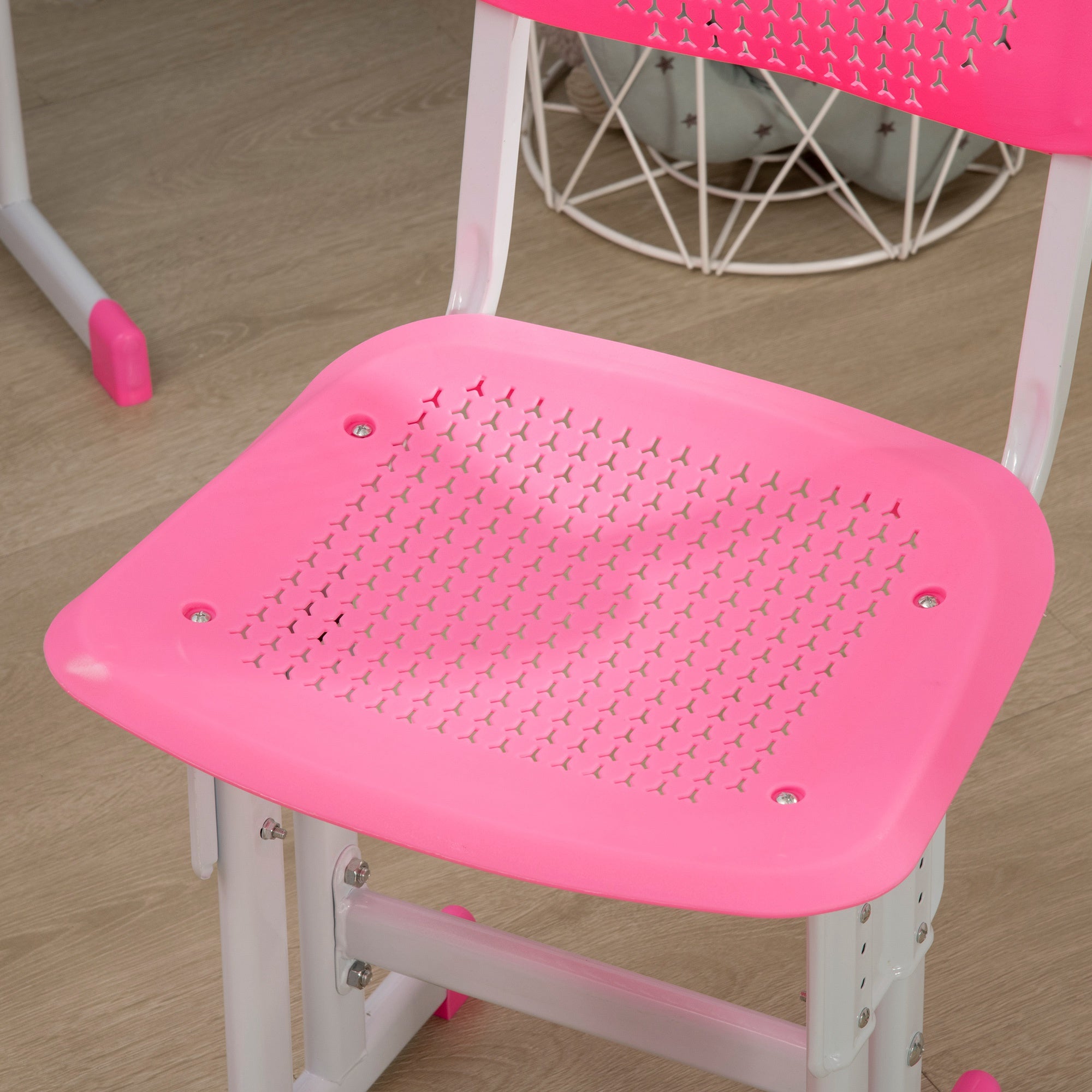 Kids Adjustable Desk and Chair Set, Book Stand, Pen Slot - Pink