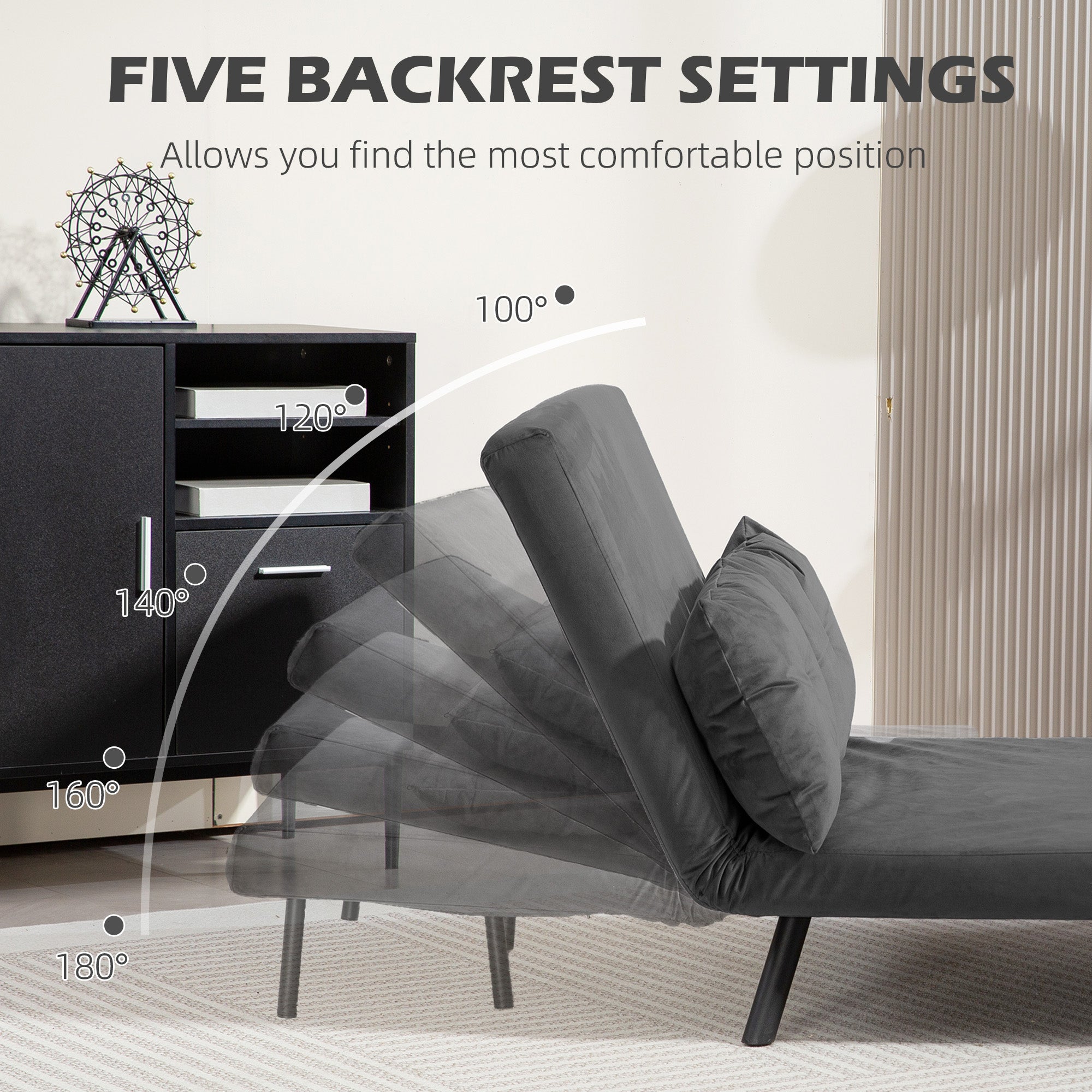 4-in-1 Velvet-Feel Double Sofa Bed, with Pillows - Dark Grey