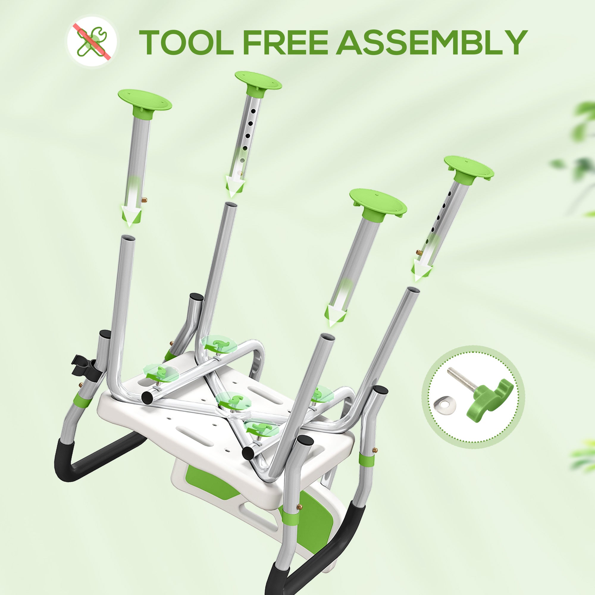 Fynco - EVA Padded Shower Chair for the Elderly and Disabled, Height Adjustable Shower Stool with Back and Arms, 4 Suction Foot Pads, Green