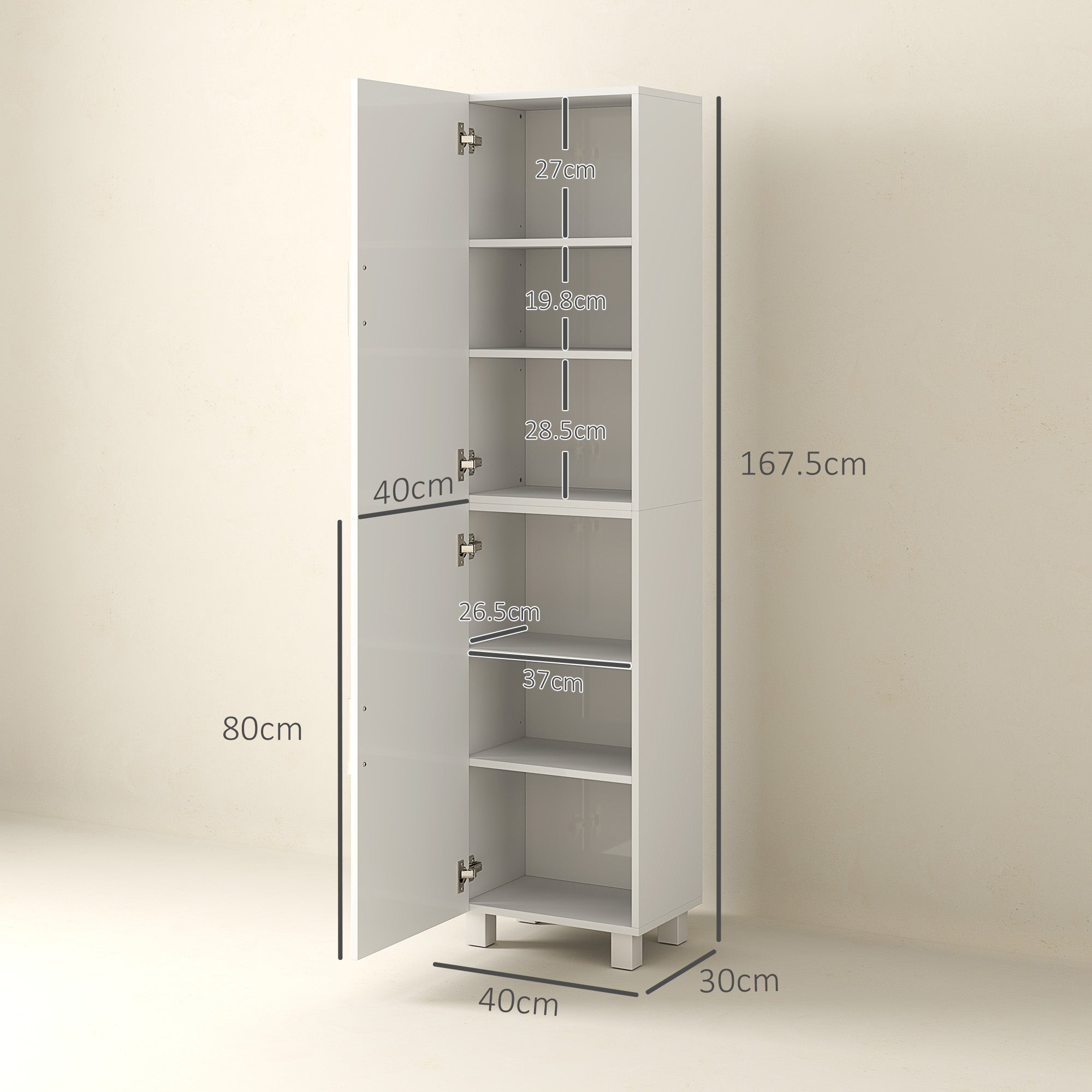 Fynco - Tall Bathroom Cabinet, Freestanding Bathroom Cabinet with Adjustable Shelves and Double Doors