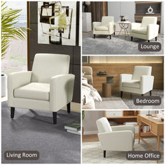 2 Pieces Modern Armchairs with Rubber Wood Legs, Upholstered Accent Chairs, Single Sofa for Living Room, Bedroom, Cream White