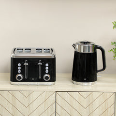 Electric Kettle and Toaster Set, 3000W 1.7L UK Strix Thermostat Rapid Boil Jug Kettle with Limescale Filter, Cool Touch Body, 4 Slice Toaster with 7 Browning Controls, Crumb Tray, Black
