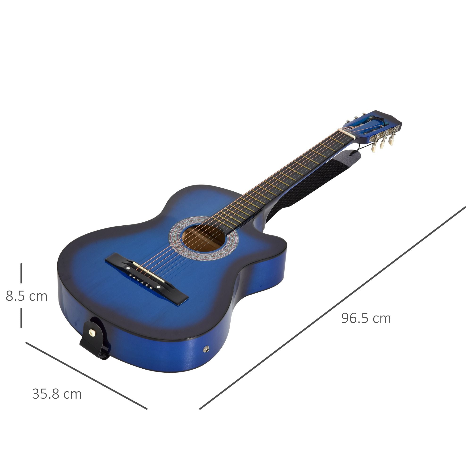 38 Inch Full Size Blue Classical Acoustic Electric Guitar Kids Guitar and Junior Guitar Premium Gloss Finish w/Case - Blue