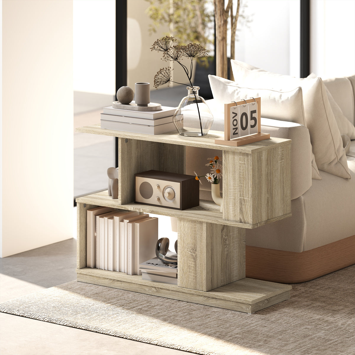 S-Shaped Side Table - Natural Wood Finish
