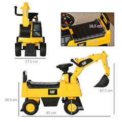 CAT Licensed Kids Ride on Digger Toddler Pretend Construction Play Toy Foot-To-Floor Ride-On Toy w/ Manual Shovel, Horn, Hidden Storage, for Ages 1-3 Years