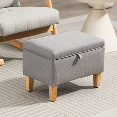 Fynco - 16L Linen Storage Ottoman Padded Footstool with Rubberwood Legs for Storage Box, Bed End, Shoe Bench, Seating, Light Grey