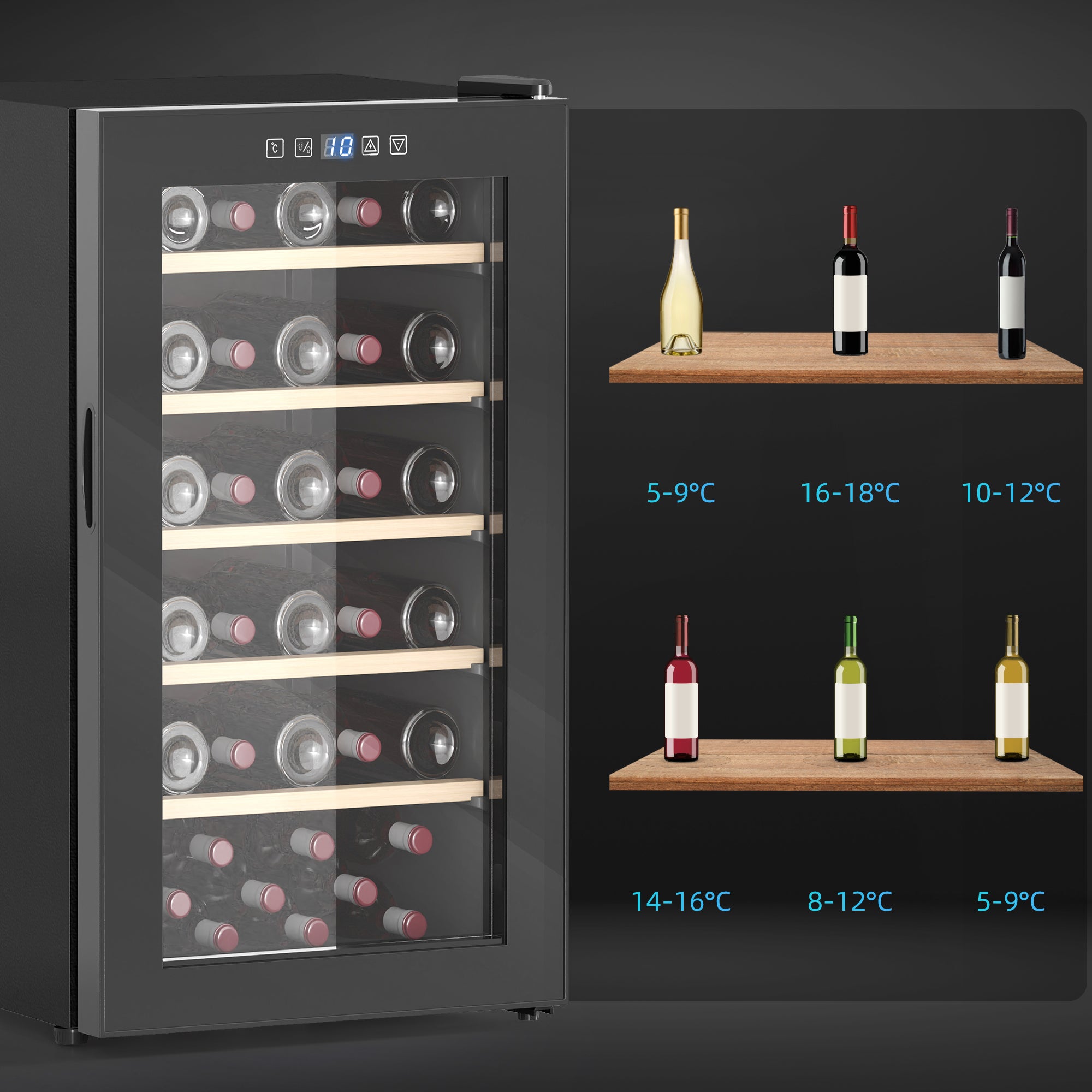 41 Bottle Wine Fridge, 91 Litre Capacity, 45cm Freestanding Wine Cooler Fridge with Glass Door, LED Light, Digital Touch Screen, Temperature Control, Black