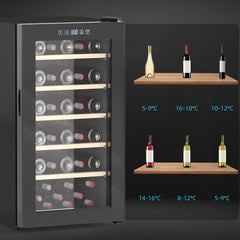41 Bottle Wine Fridge, 91 Litre Capacity, 45cm Freestanding Wine Cooler Fridge with Glass Door, LED Light, Digital Touch Screen, Temperature Control, Black