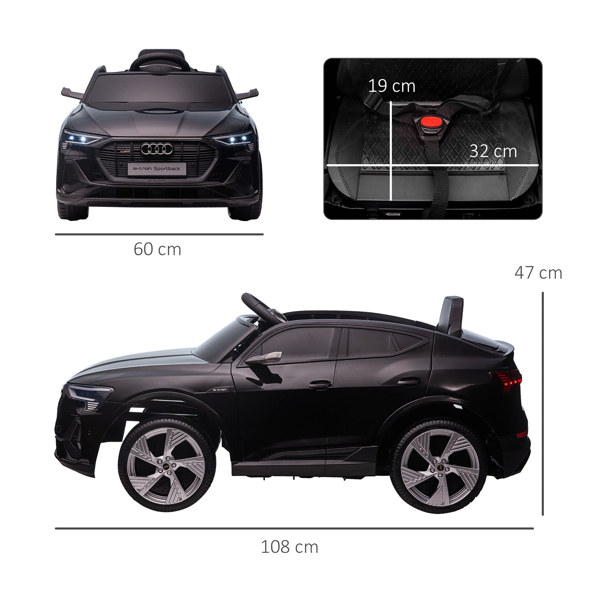 Audi E-tron Licensed 12V Kids' Electric Ride on, Electric Car for Kids, with Parental Remote, Music Lights MP3, Suspension Wheels, for 3-5 Years, Black