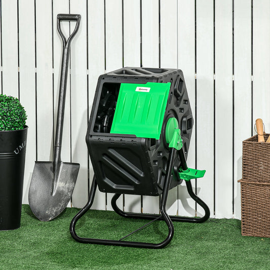 65L Garden Compost Bin, Single Chamber Rotating Composter, Compost Maker with 24 Ventilation Openings and Steel Legs