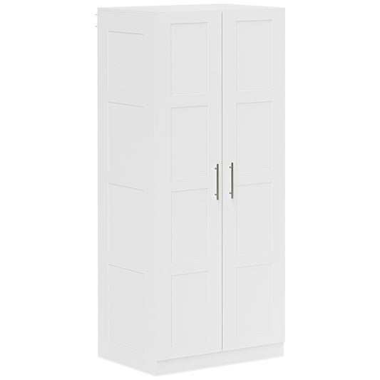 Double Paneled Door Wardrobe, with Shelves - White
