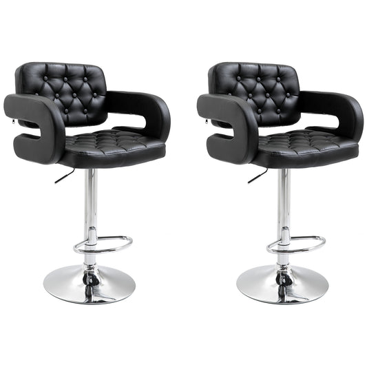 Set of 2 PU Leather Upholstered Swivel Bar Stool, Height Adjustable Barstool with Back, Armrest, Footrest for Kitchen