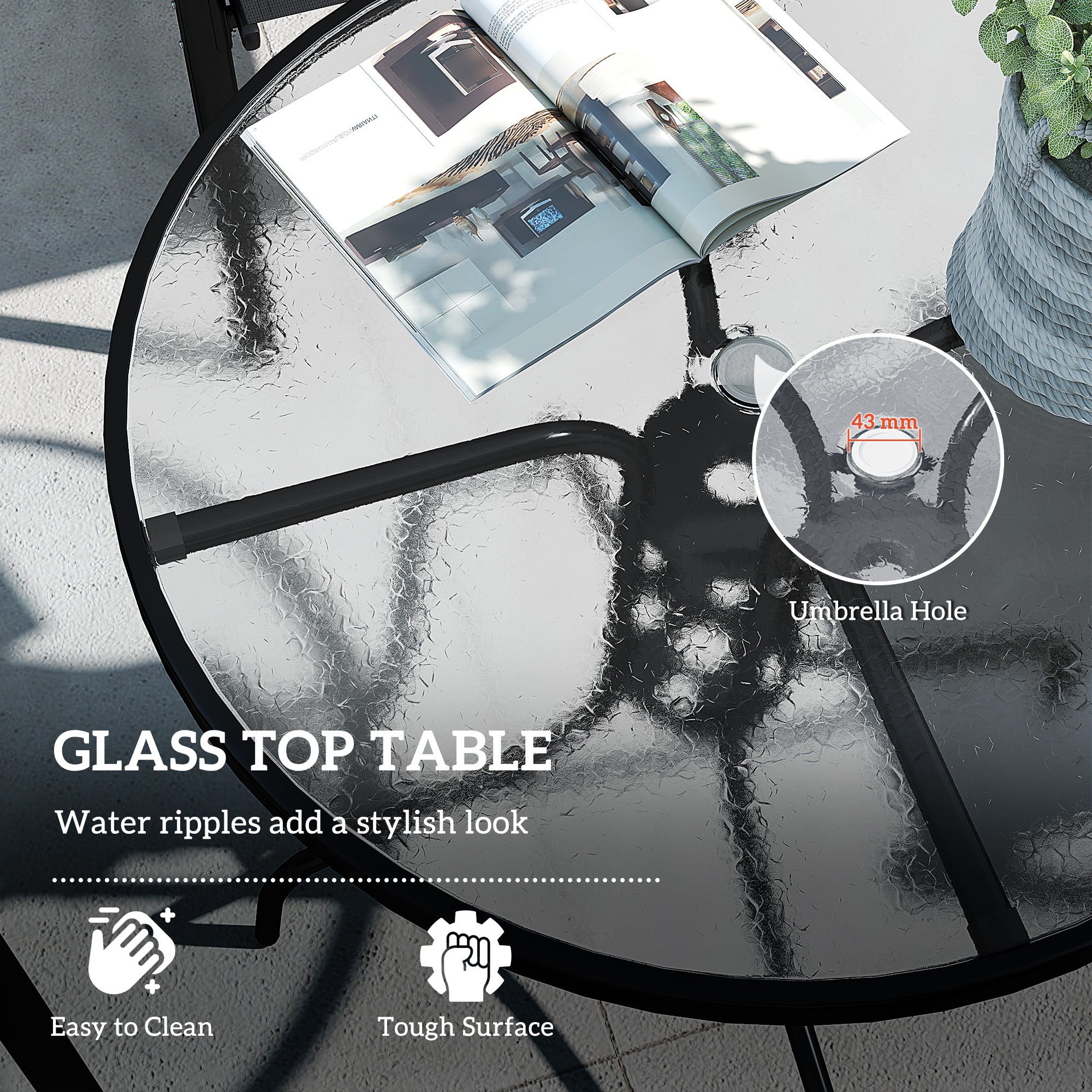 Five-Piece Steel Patio Set, with Glass-Top Table - Black