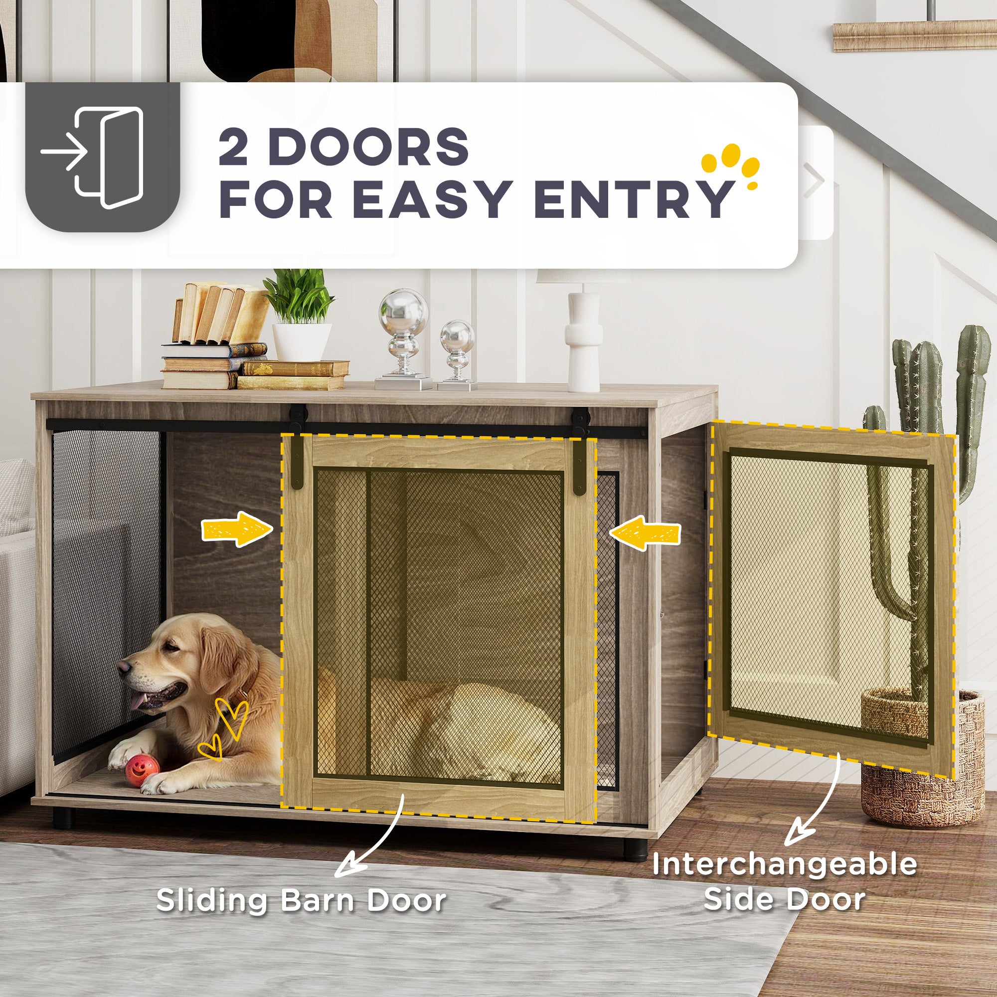 Dog Crate Furniture with Sliding Door for XL Dogs, Brown