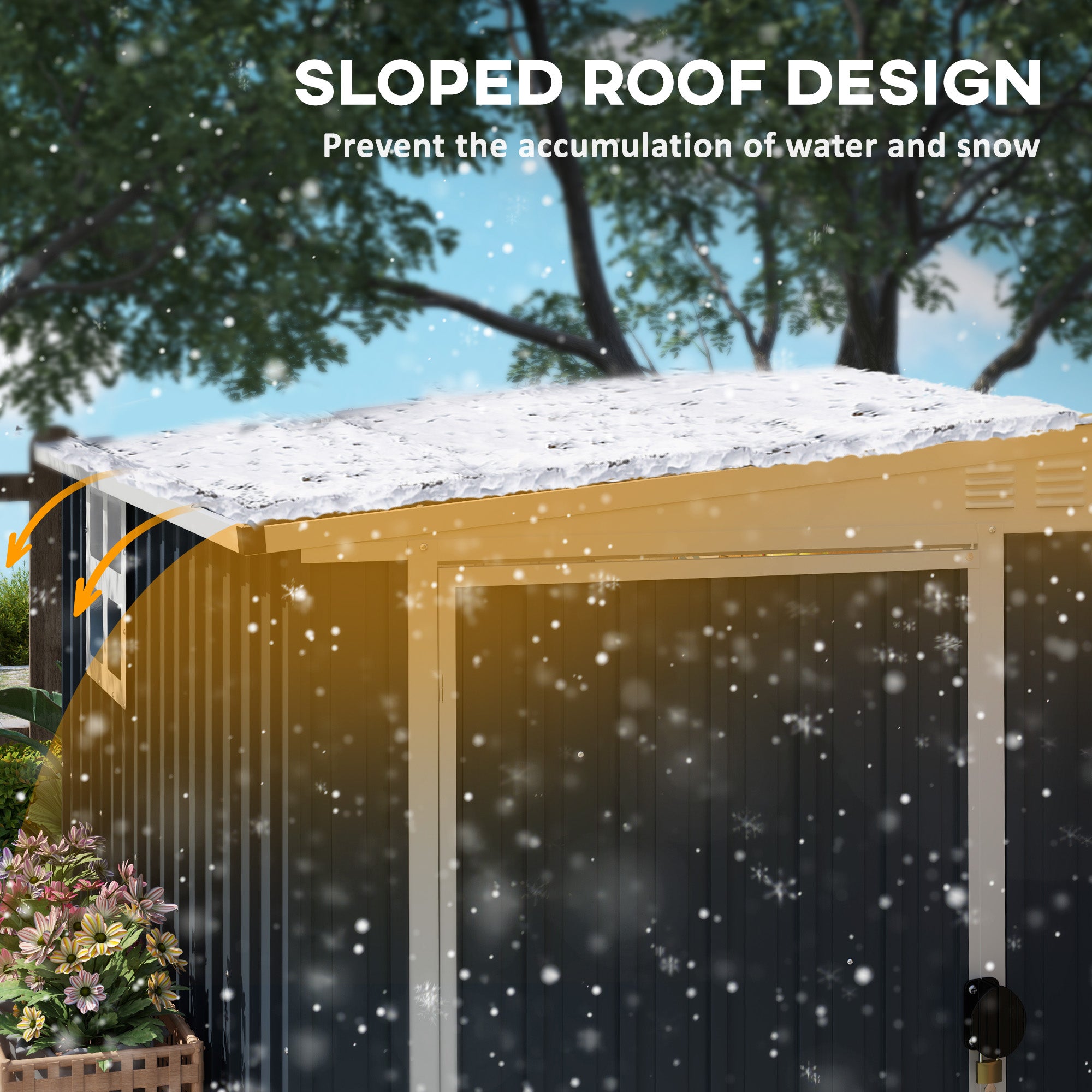 Fynco - 7.6 x 4ft Garden Metal Shed, Outdoor Storage Shed with Window, 2 Vents and Lockable Door for Garden, Patio, Dark Grey