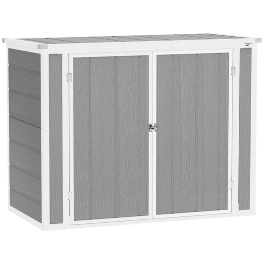 4.7 x 2.5FT Garden Shed, Double Bin Storage Shed with Lockable Doors, Outdoor Small Shed with Openable Lid for 2 Trash Cans, Garden Tools, Grey