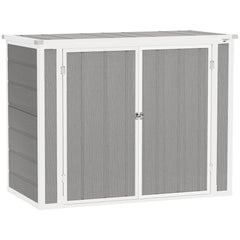 4.7 x 2.5FT Garden Shed, Double Bin Storage Shed with Lockable Doors, Outdoor Small Shed with Openable Lid for 2 Trash Cans, Garden Tools, Grey