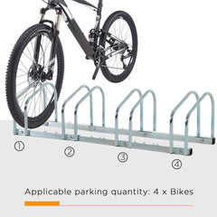Bike Stand Parking Rack Floor or Wall Mount Bicycle Cycle Storage Locking Stand (4 Racks, Silver)