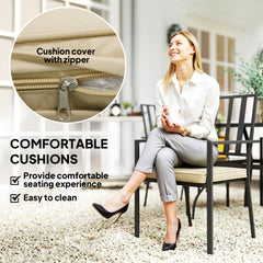 5 Pieces Garden Dining Set with Cushions, Outdoor Patio Table and 4 Stackable Chairs, Metal Top Table with Umbrella Hole, Black