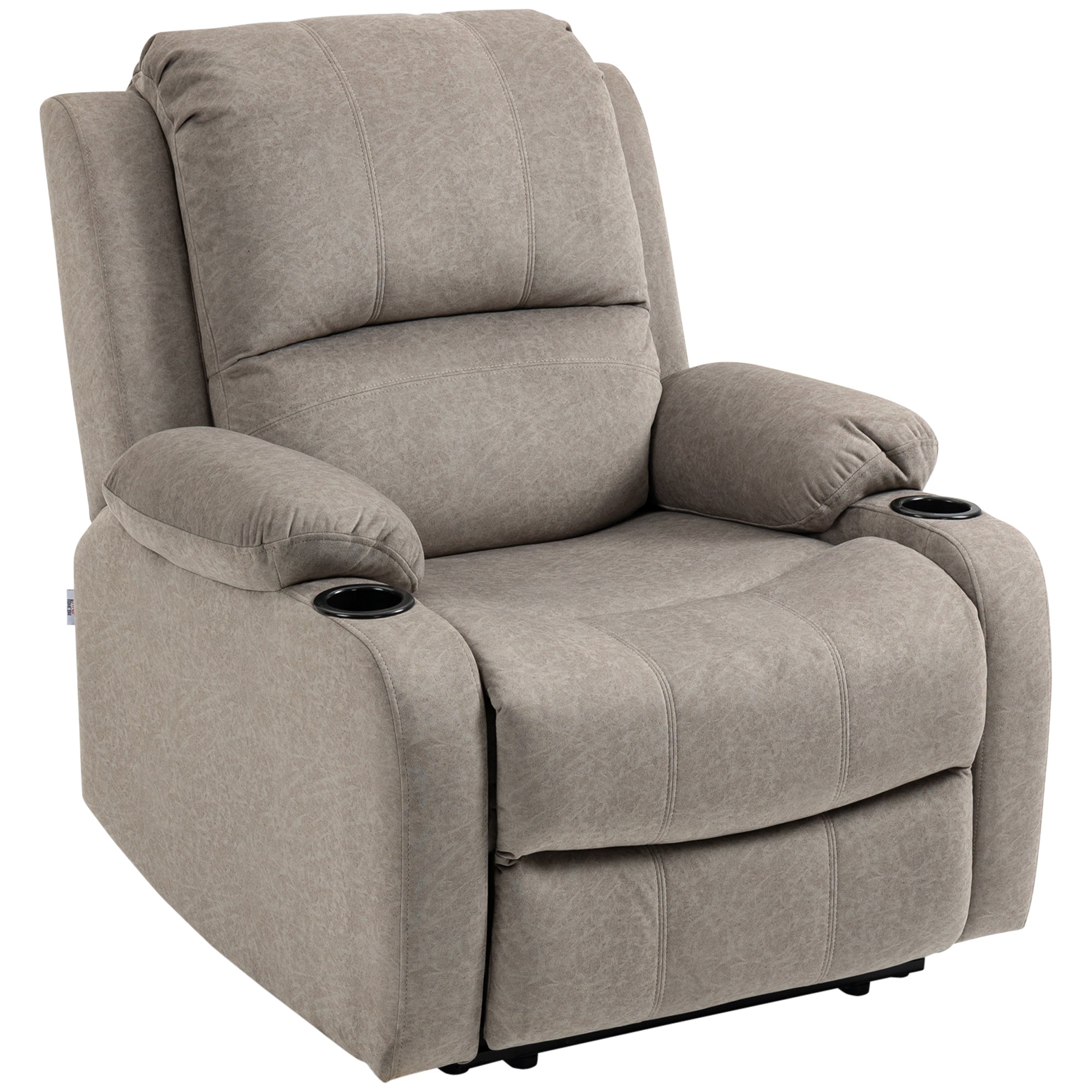 Recliner Chair, Microfibre Reclining Chair with Adjustable Leg Rest, Cup Holders, Recliner Armchair for Home Living Room, Brown