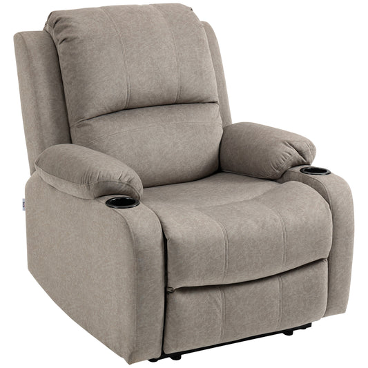 Recliner Chair, Microfibre Reclining Chair with Adjustable Leg Rest, Cup Holders, Recliner Armchair for Home Living Room, Brown