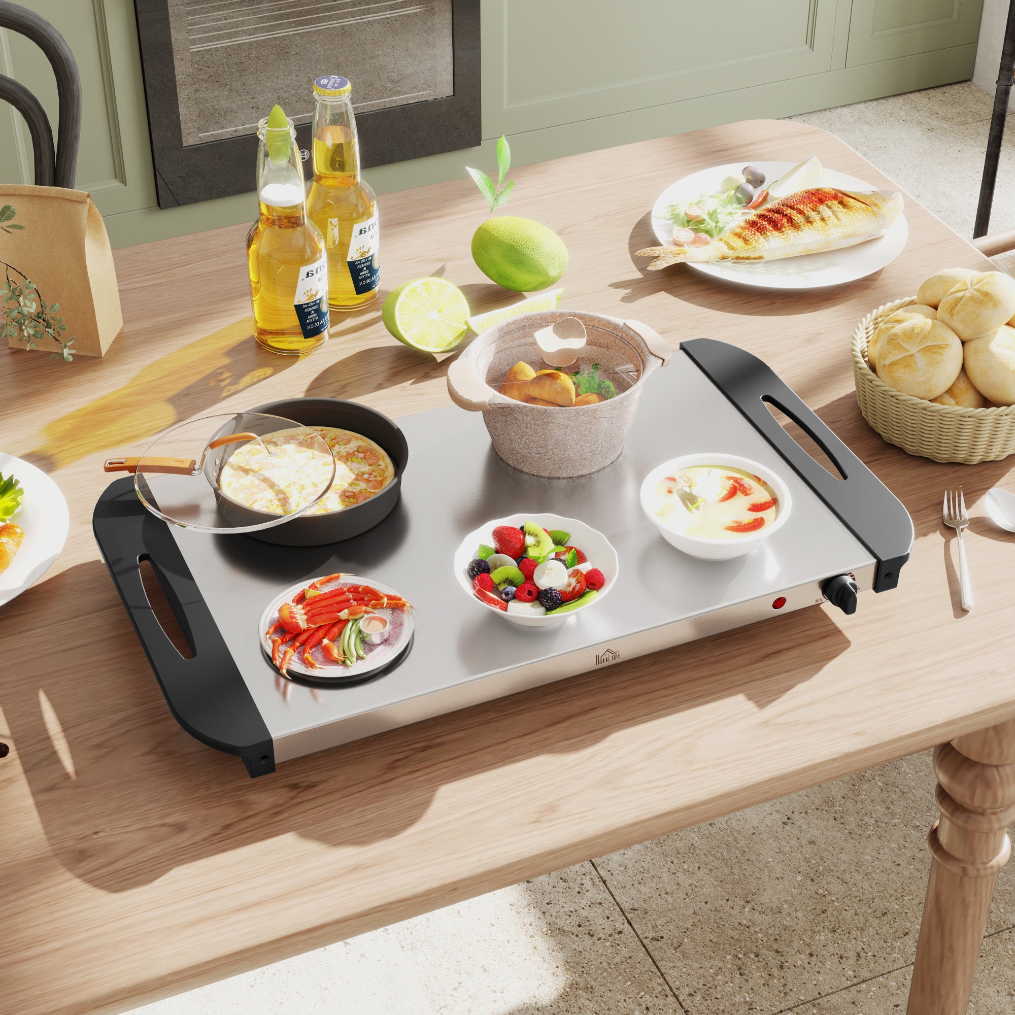 4 Tray Electric Food Warmer Buffet Server with Warming Plate, Cool Touch Handles, Adjustable Temperature, 300W, 2 x 2.4L and 2 x 1L Pans