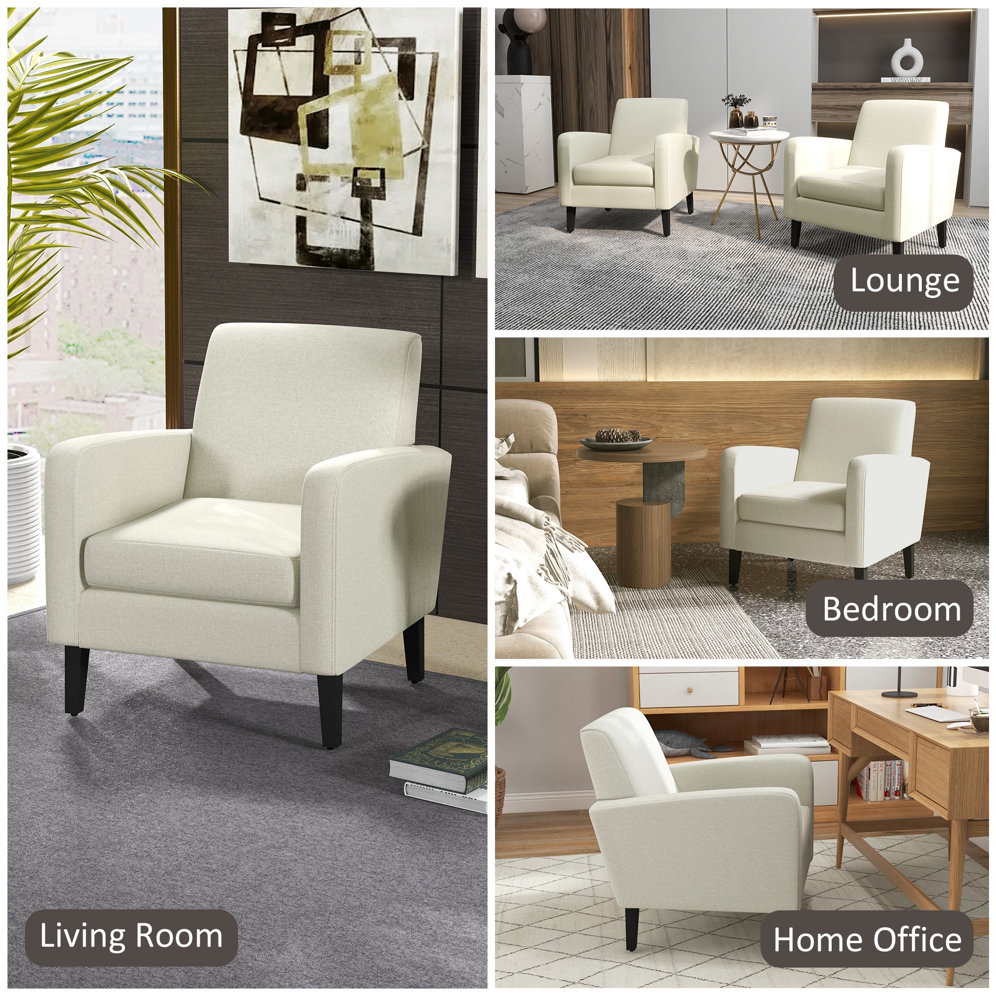 Modern Accent Chair, Occasional Chair with Rubber Wood Legs for Living Room, Bedroom, Cream White