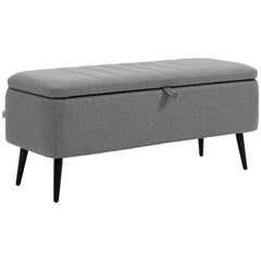Storage Ottoman with Flip Top, Rectangular Upholstered Bench, Linen Look Fabric Footstool with Steel Legs for Living Room, Bedroom, Grey