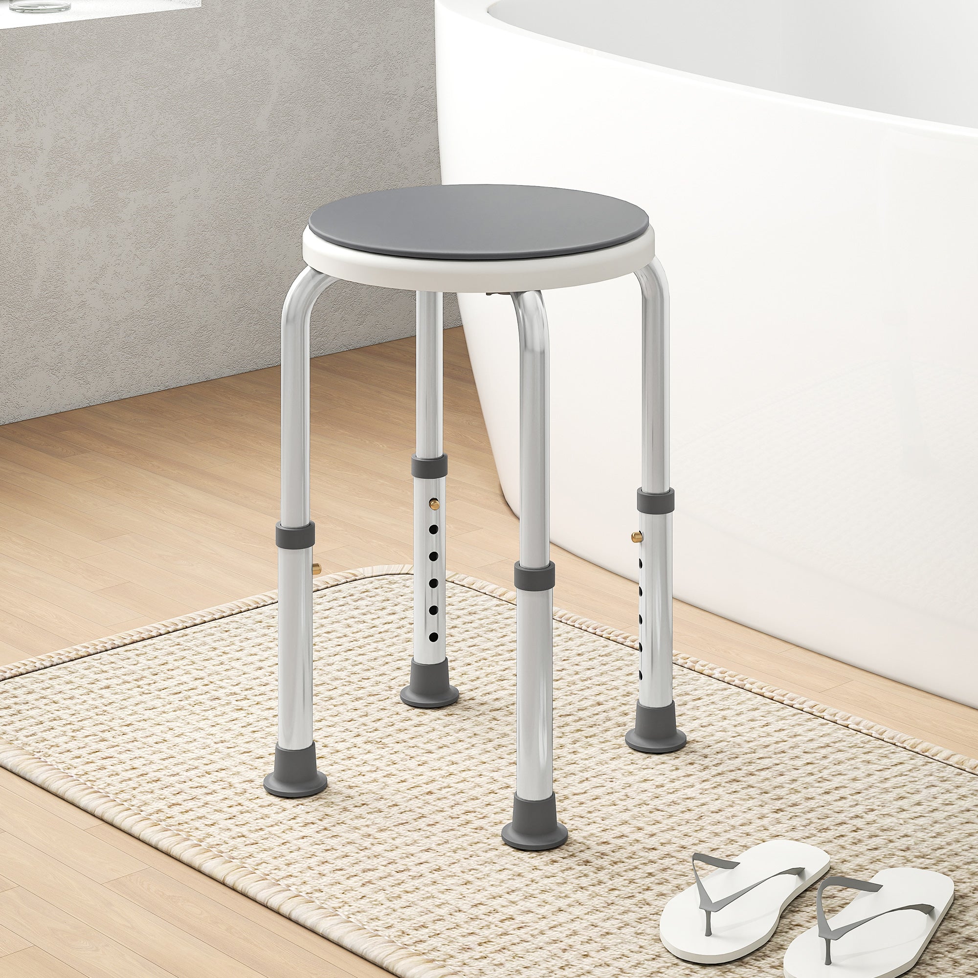Fynco - 360° Swivel Shower Chair, Height Adjustable Aluminium Shower Stool with Non-Slip Feet for Disabled, Elderly, Grey