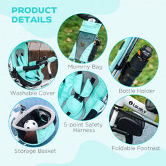 6 in 1 Kids Trike with Parent Handle, Canopy, 5-point Safety Belt, Storage, Footrest, Brake, for 1-5 Years, Green