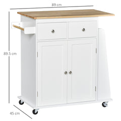 Kitchen Island on Wheels, Mobile Storage Trolley, Rolling Kitchen Cart with Rubber Wood Top, 2-Door Cabinets, 2 Drawers, Adjustable Shelf, 3-Tier Spice Rack, Drawers
