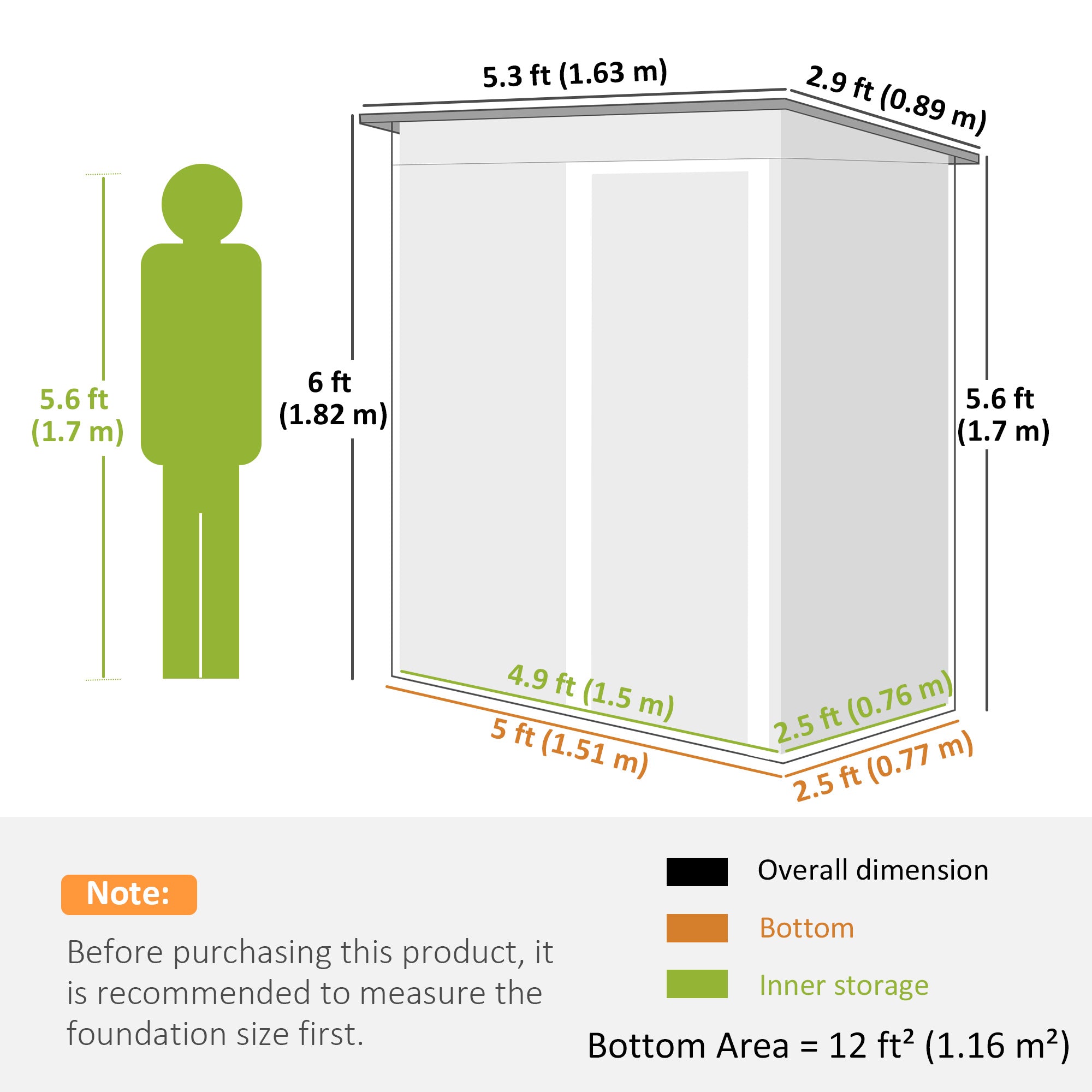 Fynco - 5x3 Storage Shed with Sliding Door and Sloped Roof for Garden, Light Grey
