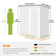 Fynco - 5x3 Storage Shed with Sliding Door and Sloped Roof for Garden, Light Grey