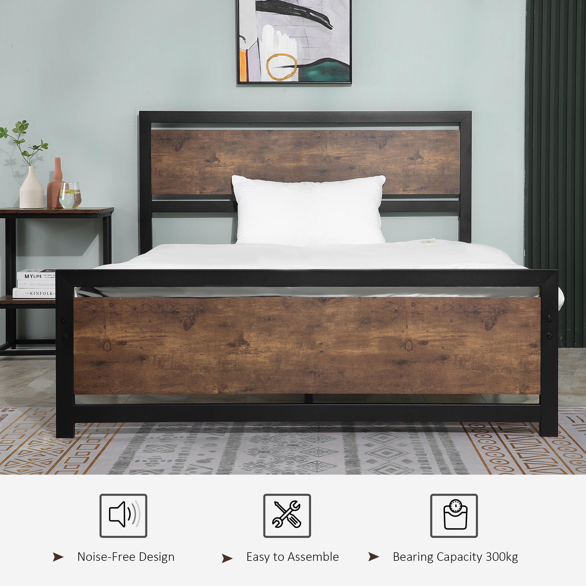 Double Size Metal Bed Frame with Headboard & Footboard, Strong Slat Support Full Bed Frame w/ Underbed Storage Space, Bedroom Furniture For Adults