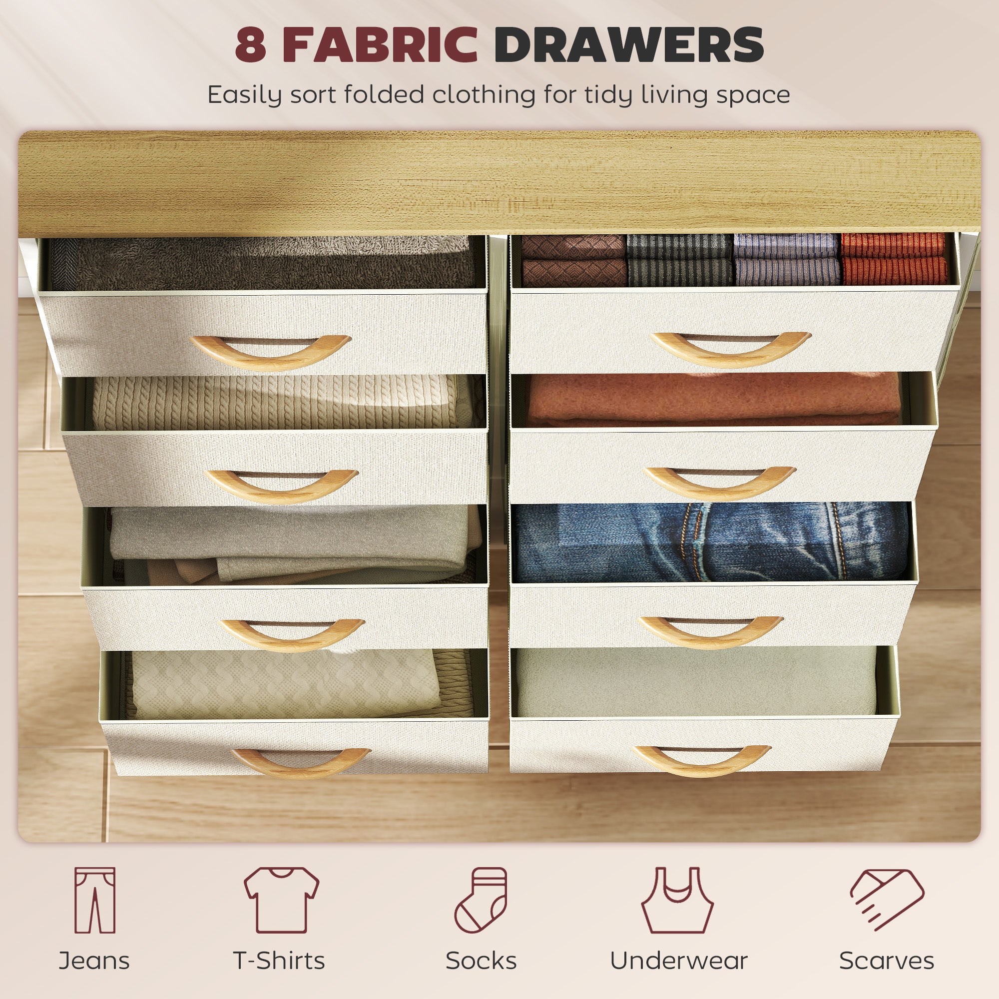 Chest of Eight Fabric Drawers - Beige