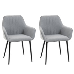 Dining Chairs Upholstered Linen Fabric Accent Chairs with Metal Legs, Set of 2, Light Grey