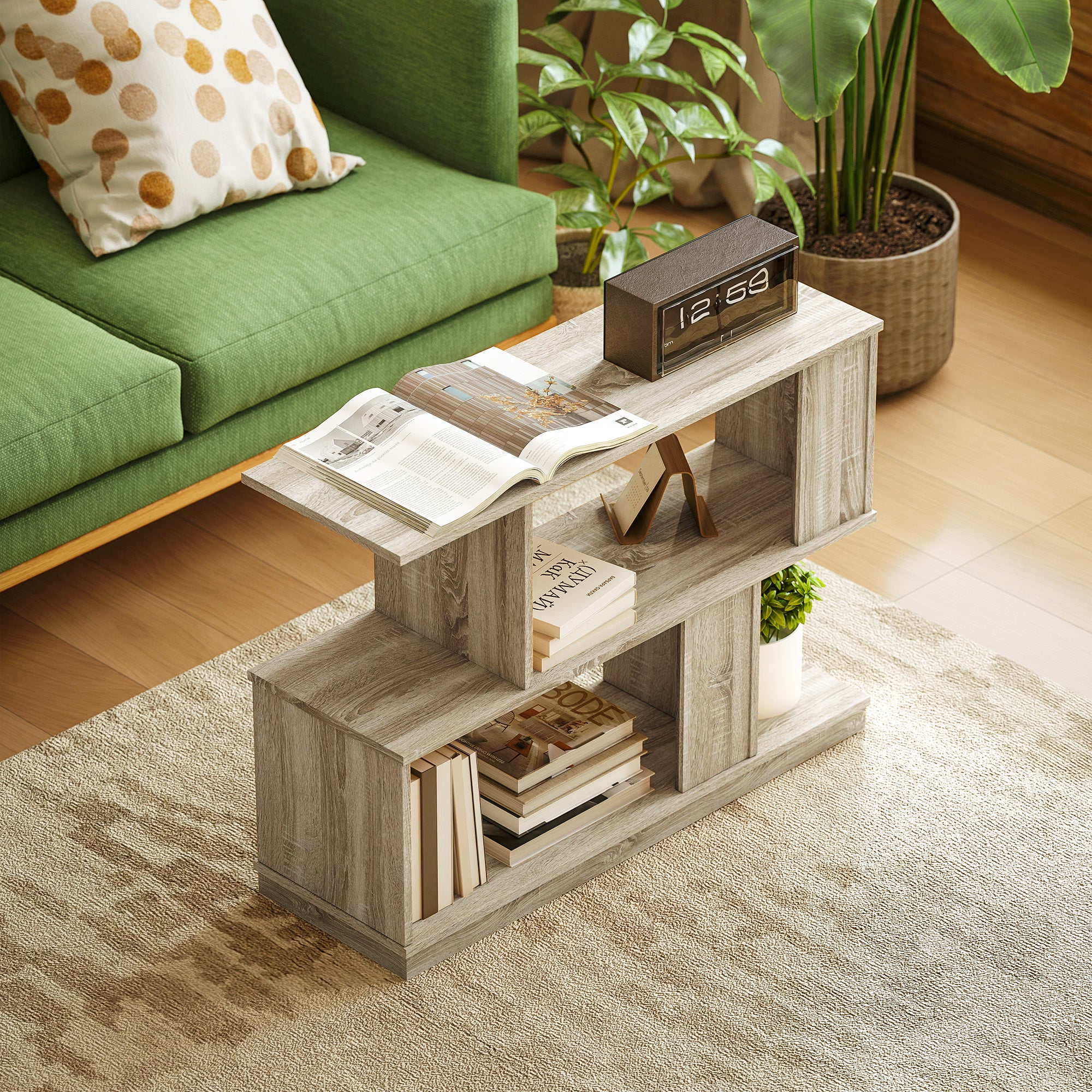 S-Shaped Side Table - Natural Wood Finish