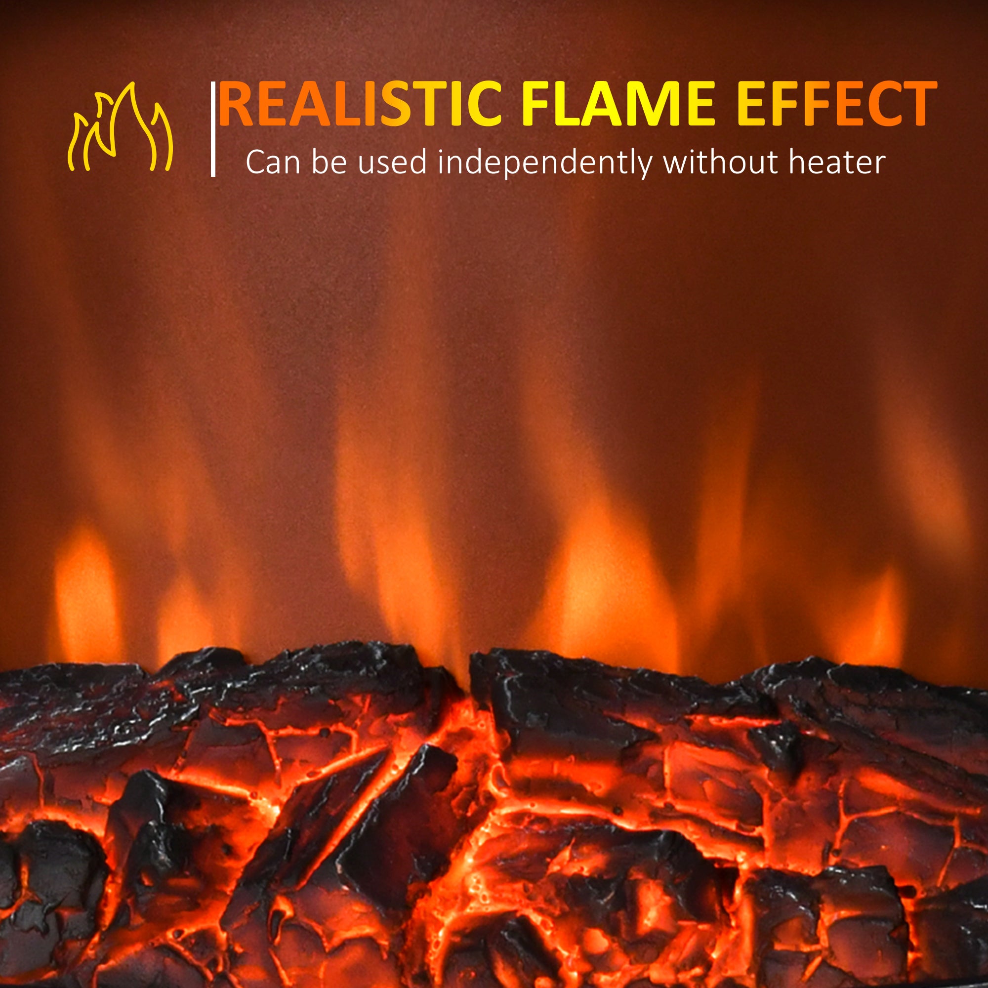 Fynco - Electric Stove Heater with Realistic Flame Effect, 2000W Portable Indoor Freestanding Electric Fireplace with Adjustable Thermostat, Black
