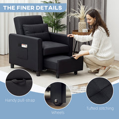 Linen-Look Single Chair Bed - Black