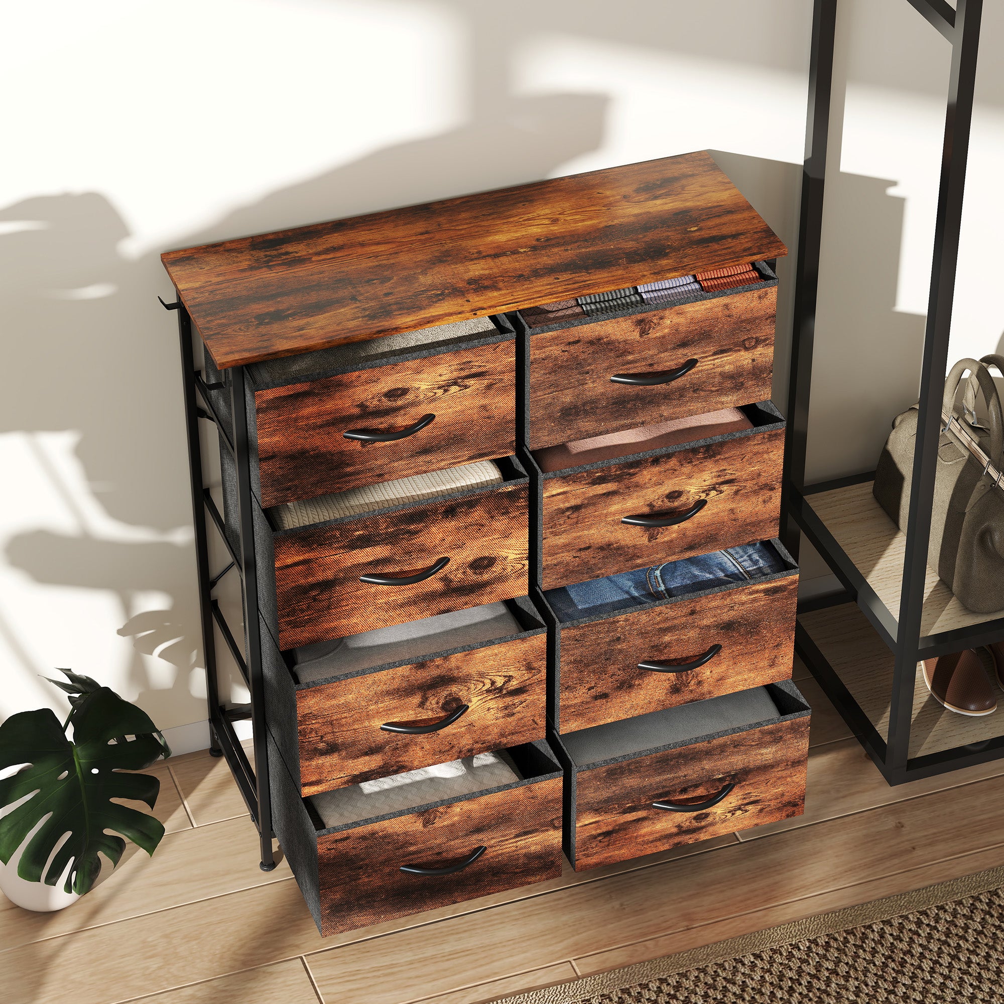 Chest of Eight Fabric Drawers - Rustic Brown