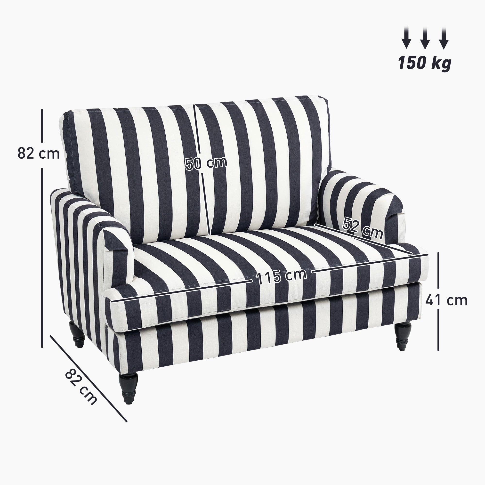 Modern Cuddle Chair, Velvet Single Sofa Armchair with Stripe, Turned Legs and Wide Seat, Upholstered Snuggle Chair for Living Room, Bedroom, Black and White