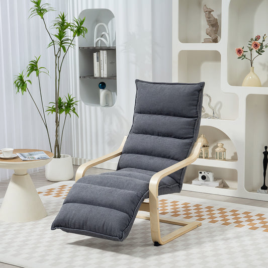 Curved Wooden Accent Chair, with Adjustable Footrest - Drak Grey